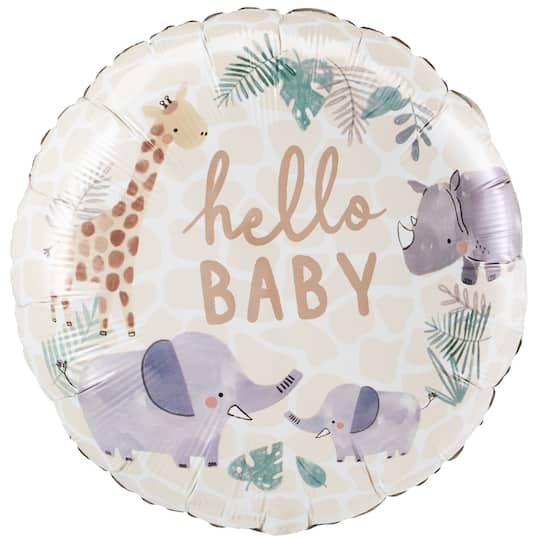 17" Soft Jungle Hello Baby Foil Balloon